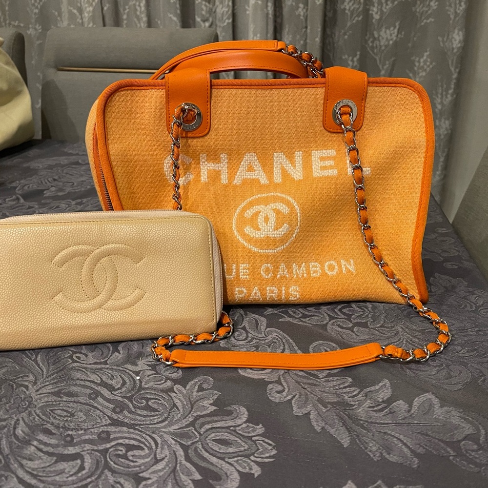 Chanel Orange and Tan Shoulder Bag Set